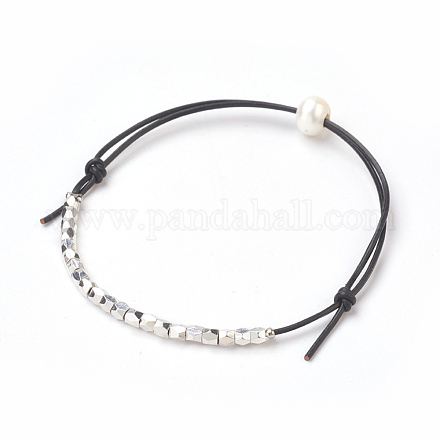 Adjustable Cowhide Leather Braided Bead Bracelets BJEW-JB03876-1