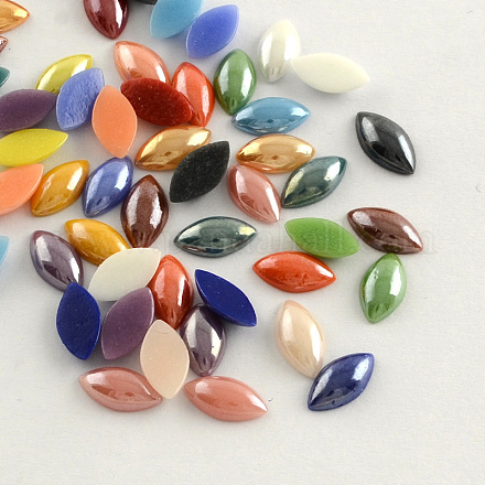 Pearlized Plated Opaque Glass Cabochons X-PORC-S779-4x8-M-1