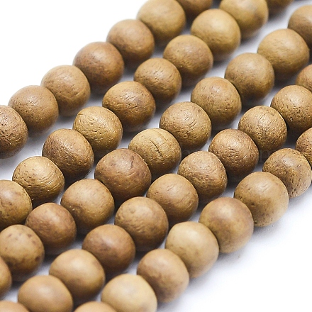 Fili di perle di legno di canfora naturale WOOD-P011-10-6mm-1
