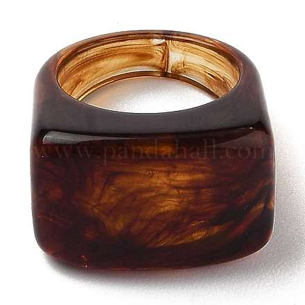 樹脂フィンガー指輪  天然石風  長方形  サドルブラウン  USサイズ6  内径：17mm RJEW-Z007-01B-1