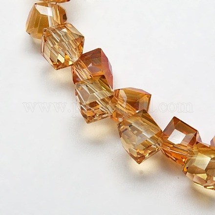Rainbow Plated Crystal Glass Cube Beads Strands EGLA-F021-B08-1