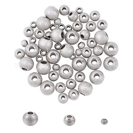 Unicraftale alrededor de 60 piezas 3 tamaños cuentas redondas texturizadas cuentas sueltas de acero inoxidable cuentas de metal cuentas espaciadoras de agujero de 2-3 mm encontrar para diy pulsera collar fabricación de joyas STAS-UN0005-53-1