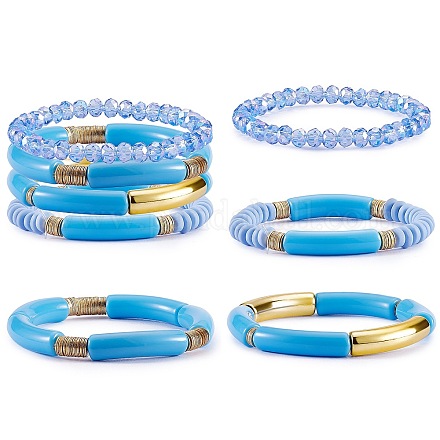 4 pièces 4 ensembles de bracelets extensibles en tube incurvé épais en acrylique de style BJEW-SW00074-03-1