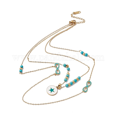 Collier double couche avec breloques en émail et perles de turquoise synthétique NJEW-P269-20B-G-1
