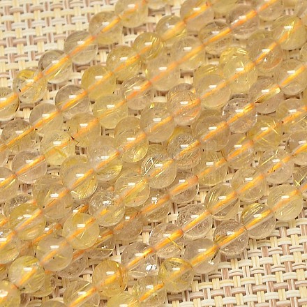 Natural Gold Rutilated Quartz Round Beads Strands G-O017-6mm-17B-1