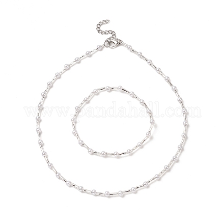 Bracciali elasticizzati con perline e set di collane con perline per donna SJEW-JS01274-1