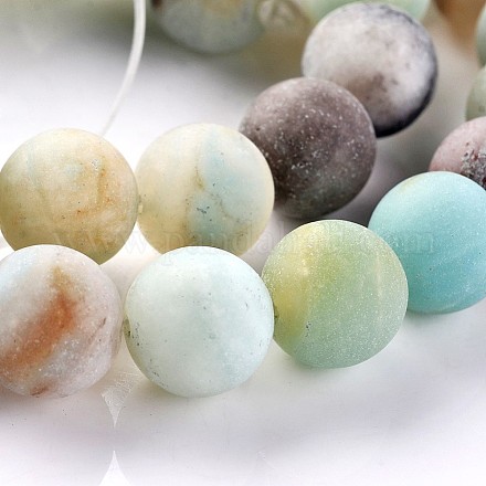 Frosted Natural Flower Amazonite Round Beads Strands G-E330-10mm-01-1