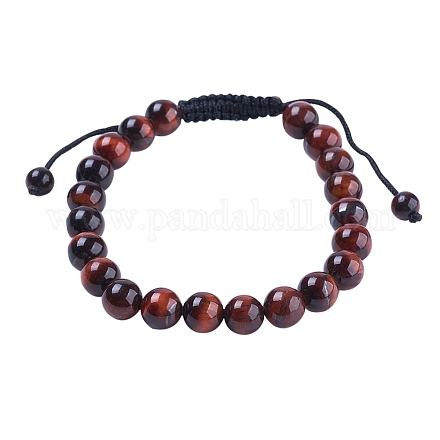 Bracelets de perles tressées réglables en oeil de tigre naturel pour femmes 8.5 mm BJEW-SZ0001-69B-1