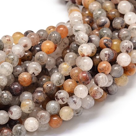 Quartz lodolite naturelle chapelets de perles rondes G-P075-27-6mm-1
