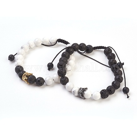 Bracelets de perles tressées en pierre de lave naturelle et howlite BJEW-JB03806-1