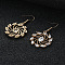 Flower Brass Micro Pave Clear Cubic Zirconia Dangle Earrings, Golden, 26mm