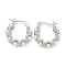 Rack Plating Brass Micro Pave Clear Cubic Zirconia Hoop Earring, Cadmium Free & Lead Free, Long-Lasting Plated, with ABS Imitation Pearl Wave Line Hoop Earrings, Platinum, 22x4mm