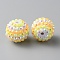 Resin Rhinestone Beads, Round with Stripe Pattern, for DIY Jewelry Making, Beadable Pens and Crafts, Jonquil, 20x17.5mm, Hole: 2.7mm