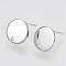 Brass Stud Earring Findings, with Loop, Hole, Flat Round, Real Platinum Plated, 10mm, Hole: 1mm, Pin: 0.8mm