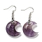 Rack Plating Moon Brass Dangle Earrings for Women, with Natural Amethyst, Cadmium Free & Lead Free, 50x21mm