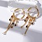 Brass Tassel Hoop Earrings, with ABS Imitation Pearl & Glass & Agate, Chain Charm, Real 18K Gold Plated, 76x4mm