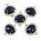 Dyed Natural Lapis Lazuli Faceted Oval Links, Rack Plating Brass Micro Pave Clear Cubic Zirconia Connector Charms, Golden, 20.5x17.5x4.5mm, Hole: 1.6mm