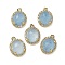 Dyed Natural White Jade Faceted Oval Pendants, Rack Plating Brass Micro Pave Cubic Zirconia Charms, Golden, Sky Blue, 15.5x11x4.5mm, Hole: 1.4mm
