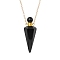 Natural Obsidian Faceted Cone Perfume Bottle Pendant Necklace, Aromatherapy Essential Oil Bottle Necklaces with Stainless Steel and Brass Chain Findings, Golden, 25.04 inch(63.6cm)