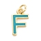 Rack Plating Brass Pendants, with Enamel and Jump Ring, Cadmium Free & Lead Free, Long-Lasting Plated, Real 18K Gold Plated, Letter, Letter F, 12x7x1mm, Hole: 2.5mm