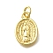 Brass Pendants, Oval, Lead Free & Cadmium Free, Real 18K Gold Plated, Rack Plating, Religion, with Jump Ring, Lady of Miraculous Medal, 14.5x10x1.5mm, Hole: 3mm