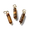 Natural Tiger Eye Pendants, Column Charms with with 304 Stainless Steel Jump Rings, Golden, 18.5~19x4~4.5mm, Hole: 3.5mm
