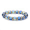 UV Plating Glass Beads Stretch Bracelets for Women, Round, Faceted, Iridescent, Blue, 7-7/8 inch(20cm), Inner Diameter: 7-1/4 inch(18.5cm)