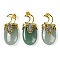 Natural Green Aventurine Lazuli Pendants, Moon Charms, with Rack Plating Golden Plated Brass Findings, Lead Free & Cadmium Free, 43.5~45x20~22x14.5~15.5mm, Hole: 6.5x5mm