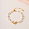 Fashionable Moon Brass Crystal Rhinestone & Imitation Pearl Braided Bead Bracelets for Women, Real 18K Gold Plated