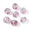 Handmade Foil Lampwork Beads, Round with Flower, Flamingo, 10mm, Hole: 1~1.2mm
