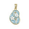 Brass Enamel Pendants, Irregular Oval with Flower Charm, with Acrylic, Cadmium Free & Lead Free, Real 18K Gold Plated, Sky Blue, 22.5x14x3mm, Hole: 2.5x5mm