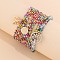 3Pcs Alloy Charm Bracelets, Glass Seed Beaded Multi-strand Bracelets for Women, Gold, Colorful, 2-1/8~3 inch(5.5~7.5cm)
