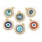 Rack Plating Brass Micro Pave Cubic Zirconia Pendants, with Glass, Long-Lasting Plated, Flower with Evil Eye, with Jump Ring, Real 18K Gold Plated, Mixed Color, 23x20x5mm