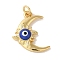 Rack Plating Brass Enamel Pendants, with Jump Ring, Cadmium Free & Lead Free, Long-Lasting Plated, Moon with Evil Eye Charm, Real 18K Gold Plated, 21x17x4mm, Hole: 3.5mm
