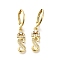 Brass Clear Cubic Zirconia Hoop Earrings, Real 18K Gold Plated, Letter S, 30.5mm, pendants: 17.5x6x2mm