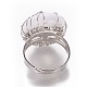 調整可能な天然水晶クリスタルフィンガー指輪  プラチナトーンの真鍮パーツ  オーバル  サイズ8  18mm RJEW-L090-B04-3
