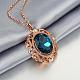 Real Rose Gold Plated Tin Alloy Glass Oval Pendant Necklaces for Women NJEW-BB04581-RG-4