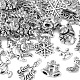 60個10スタイルチベットスタイルアロイペンダント  クリスマステーマ  混合図形  アンティークシルバー  13.5~30x10~22x1.5~5.5mm  穴：0.7~2.5mm  6個/スタイル FIND-FS0001-27-3