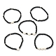 Set di braccialetti elasticizzati con perline a forma di stella di perle e perle sintetiche nere da 5 pz. 5 stili BJEW-JB09495-02-1