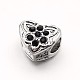 Heart Antique Silver Plated Alloy Rhinestone European Large Hole Beads CPDL-M014-04-3