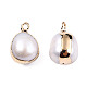 Pendentifs de perle keshi perle baroque naturelle galvanoplastie, perle de culture d'eau douce, avec les accessoires en fer, charme ovale, or clair, 13~17x9~11.5x9~11mm, trou: 1.8 mm et 0.7 mm