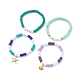 4 pièces 4 style fait à la main en argile polymère heishi surfeur bracelets extensibles sertis de charme d'étoile de mer de coquille d'alliage BJEW-JB07757-4