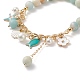 Bracelet extensible perlé fleur naturelle amazonite & coquillage BJEW-TA00196-4