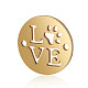 チタン鋼リンクコネクター  ワード「love」を刻まれたフラットラウンド  ゴールドカラー  12x0.8mm  穴：1mm STAS-T040-T535G-1
