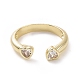 Clear Cubic Zirconia Double Heart Open Cuff Ring RJEW-H127-37G-2
