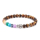 Bracelet extensible en perles rondes en œil de tigre naturel et agate avec éléphant en alliage BJEW-JB08364-04-1