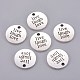 Tibetan Style Alloy Flat Round Carved Word Live Laugh Love Message Pendants X-TIBEP-12582-AS-NR-2