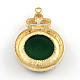 黄金のトーン合金ラインストーンのパーツとフラットラウンド宝石のペンダント  濃い緑  45x30x6mm  穴：2mm ALRI-R036-13-2