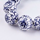 手作り青と白の陶器ビーズ  花の丸  ミディアムブルー  27~28mm  穴：3mm PORC-G002-07-2