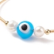 Synthetic Turquoise(Dyed) & Evil Eye Lampwork & Natural Pearl Beaded Bangle BJEW-JB08463-01-4